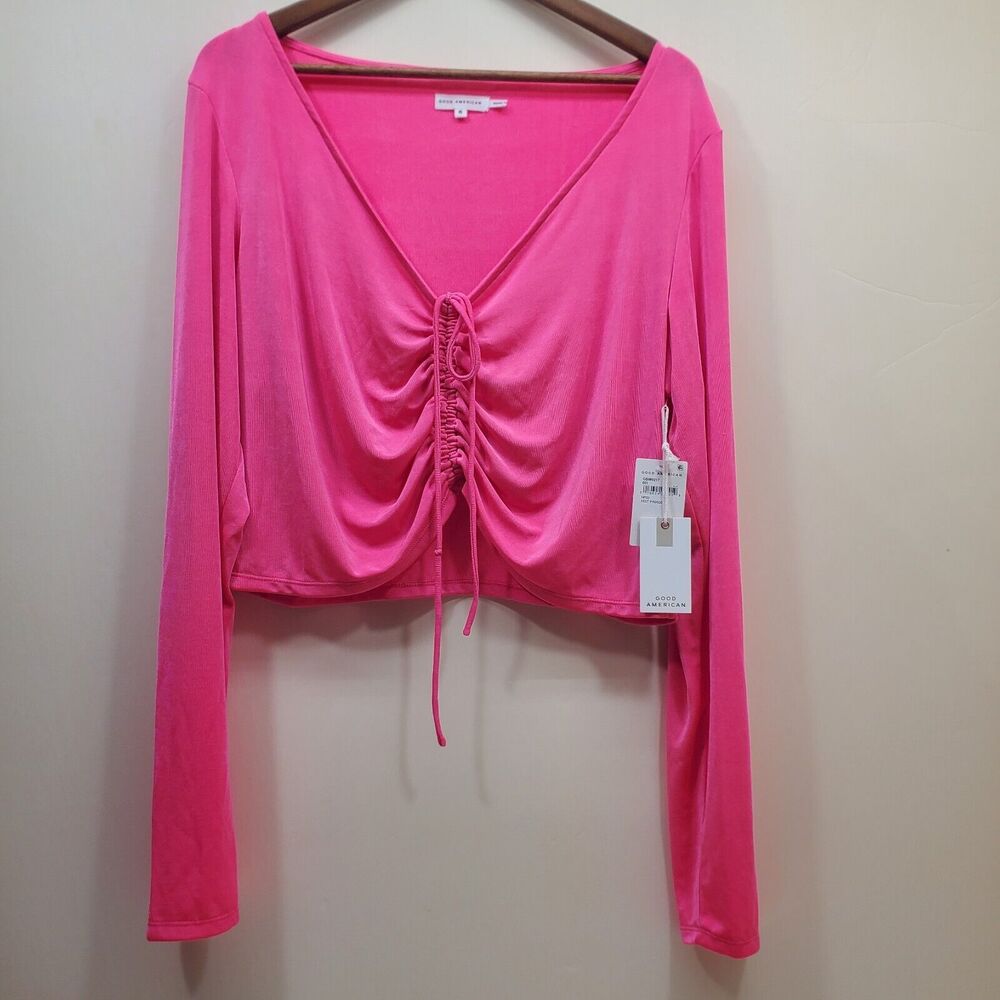 Good American Ruffled Crop Long Sleeve Shirt Pullover Top Blouse  Women’s 6 NWT